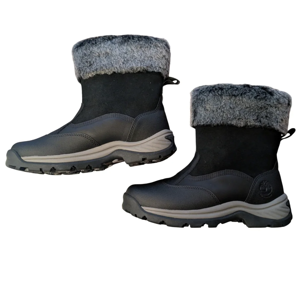 Timberland Women's Waterproof Winter Boots Faux Fur Pull On Black Size 6.5